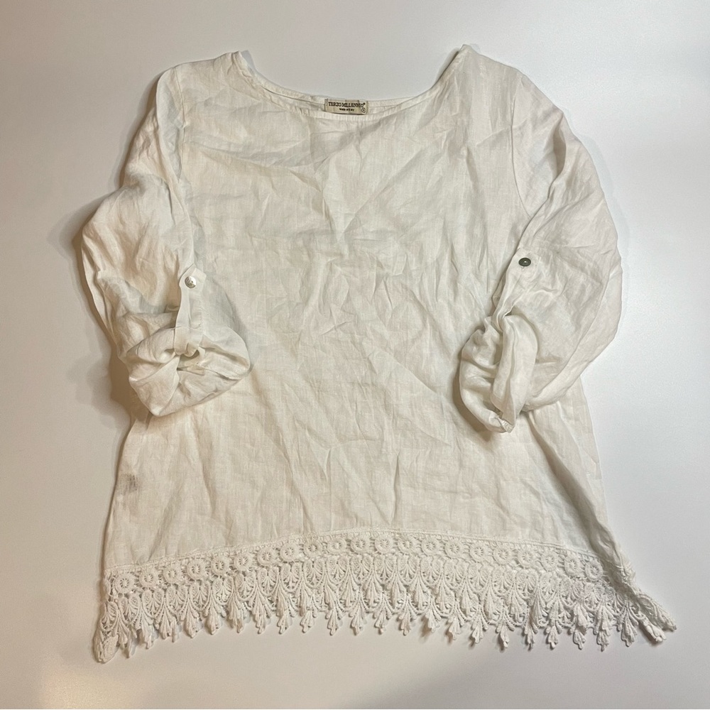 Terzo Millennio 100% Linen Long Sleeve Top Made in Italy SizeS Lagenlook
